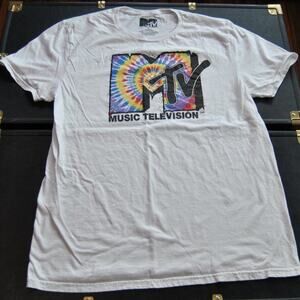 MTV Tie Dye Logo White Short Sleeve Shirt Large